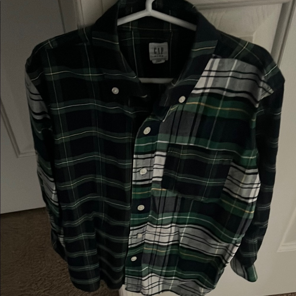 Boys Gap Green Plaid Button Down Shirt
